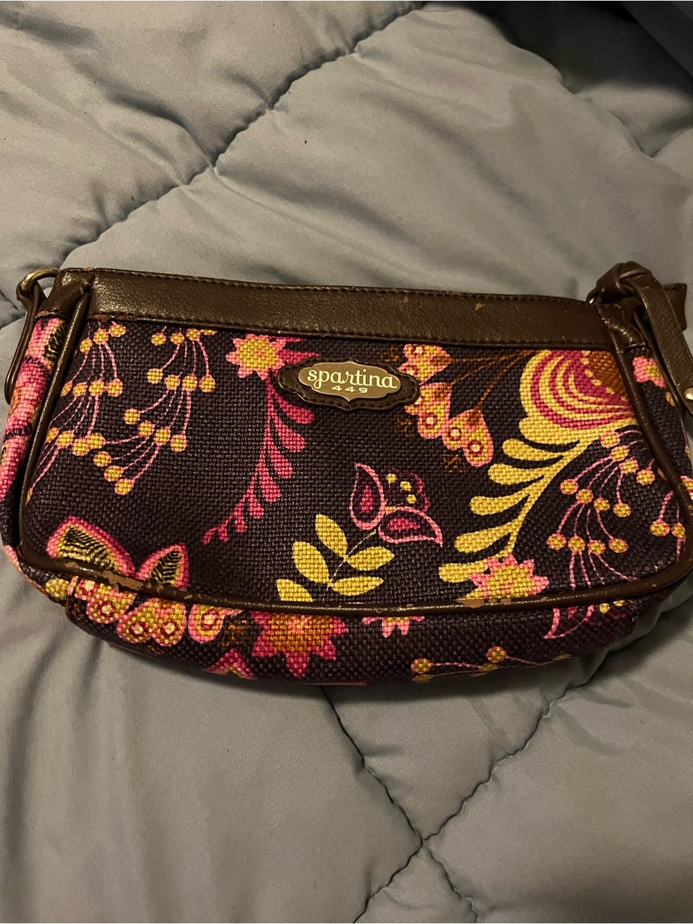 Spartina 449 Brown Canvas Crossbody with Pink Floral Print
